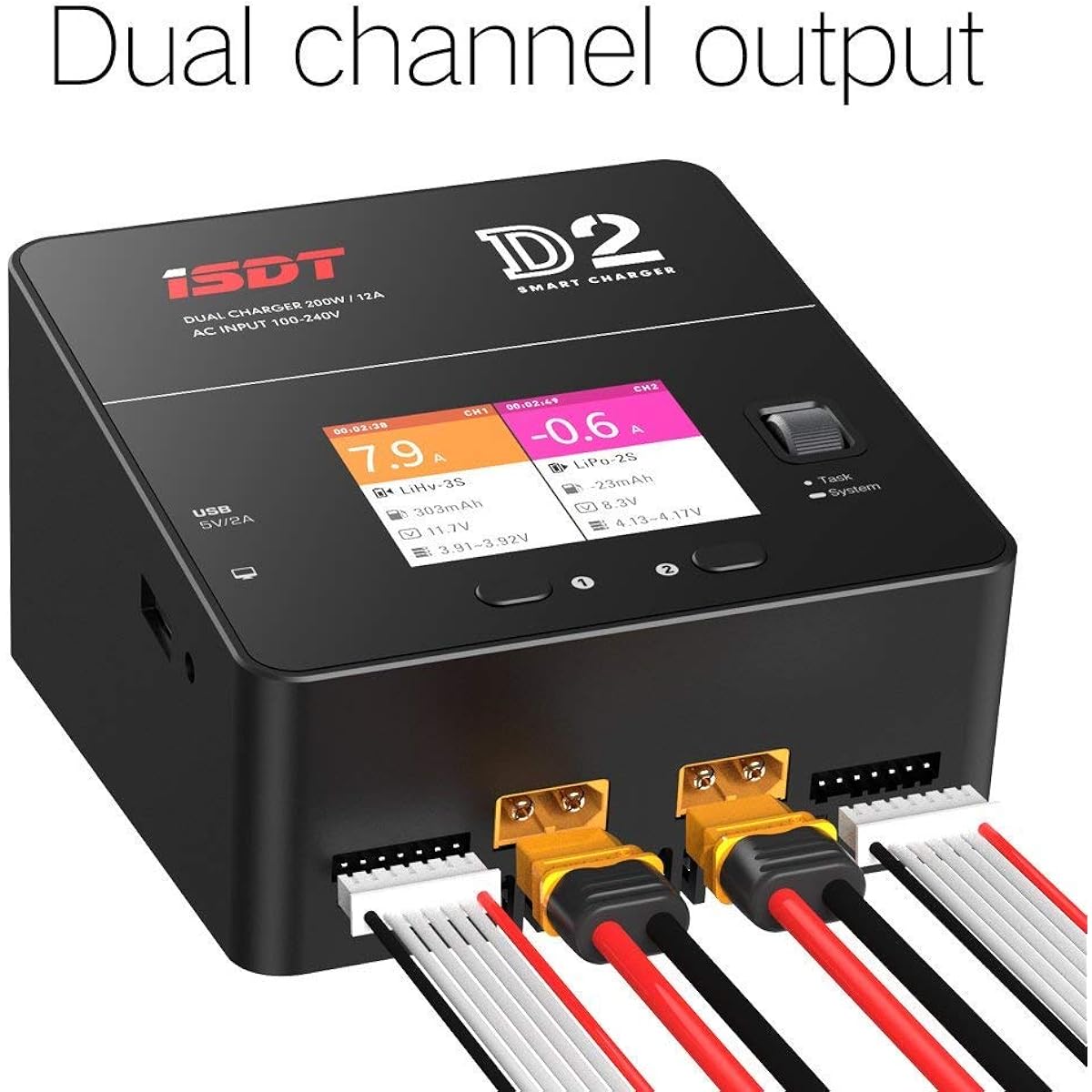 ISDT D2 MarkⅡ Lipo Charger Discharger Dual Channel AC 200W*2 12A*2 1-6S Life Lilon LiPo LiHv Pb NiMH