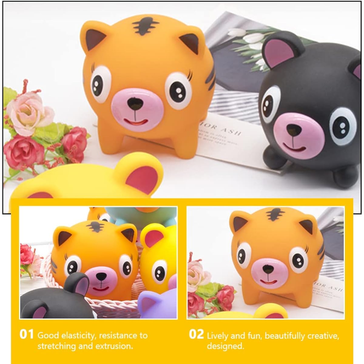 POPETPOP Finger Cartoon Doll Squeak Toy Tongue Squeak Toy Squeak Toy Animal Toy Kids Relief Sensory Toy Children Birthday Party Favors Gift Orange Small Pig Toy