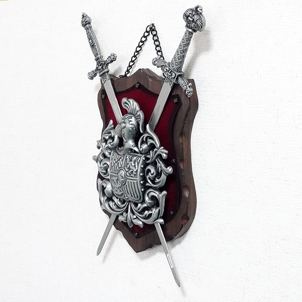 Made in Spain Western Arms Wall Hanging Medieval Knight Panopria Damask Crest Armor Antique Style Sword Sword Spear Shield Wood Shield Replica sko-585