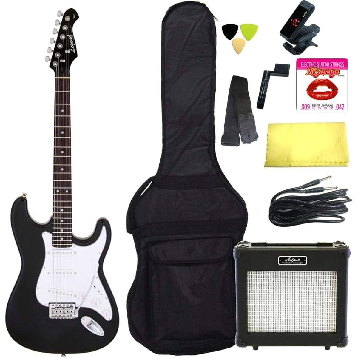 [Standard 10-piece set/ARIA 6W amplifier] Legend LST-Z BKBK (Black) Stratocaster electric guitar beginner set introductory set