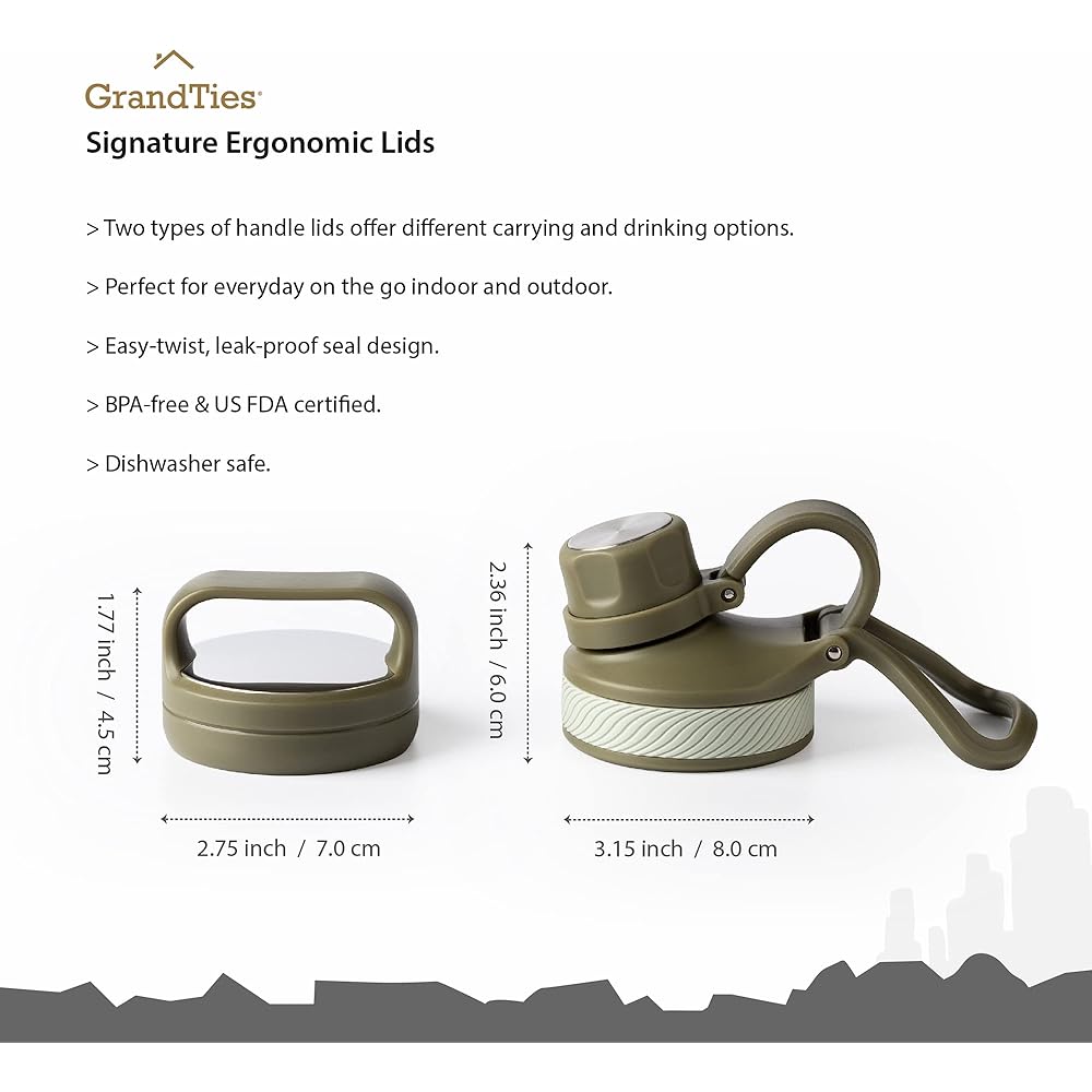 GRANDTIES Premium Water Bottle Mug Bottle Vacuum Insulated Stainless Steel Wide Mouth Bottle Big Size 946ml - Comes with 2 types of lids & Easy to clean large opening (olive green)