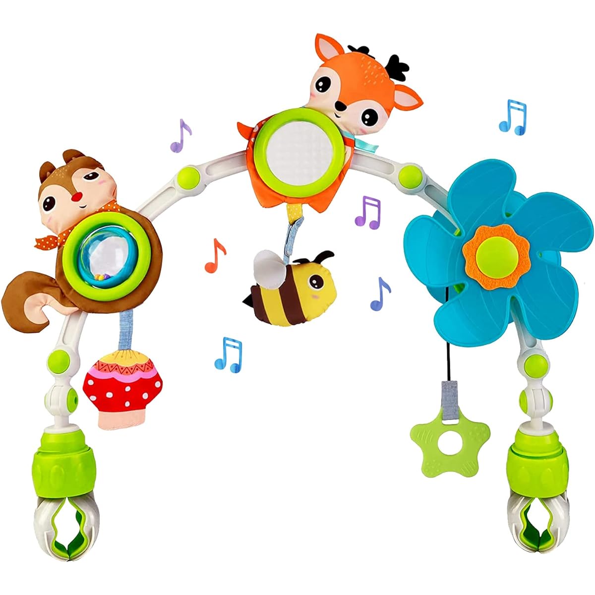 Stroller Arch Mobile, Adjustable Music Circle Mobile Toy with Universal Clamp, Versatile Activity Toy Bar, Baby Bouncer, Toddler Car Seat Toy, Stroller Toy Mobile for Bassinet Crib - Orange