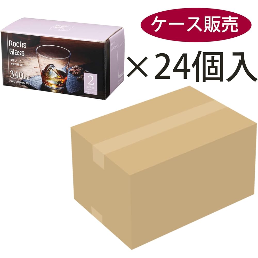 Toyo Sasaki Glass Rocks Glass, Thin 340ml, Set of 2 x 24 (Sold in Case), Durable Tempered Glass, Unbreakable, Shochu Glass, Whiskey Glass, Made in Japan, Dishwasher Safe, Cup G101-T291