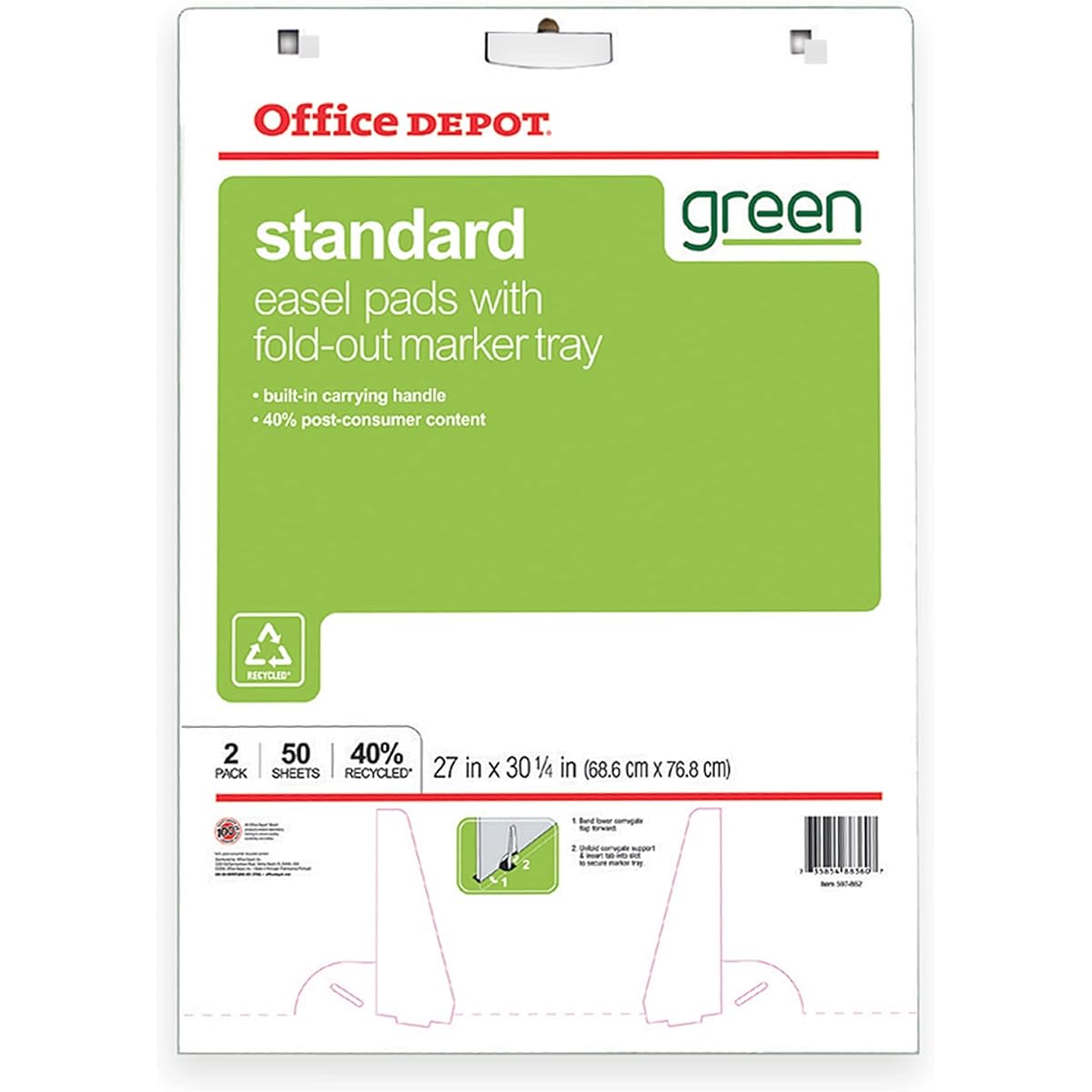 Office Depot 40% Recycled Smear-Free Easel Pads 27" x 32" Plain White Paper 50 Sheets, Set of 2 99454