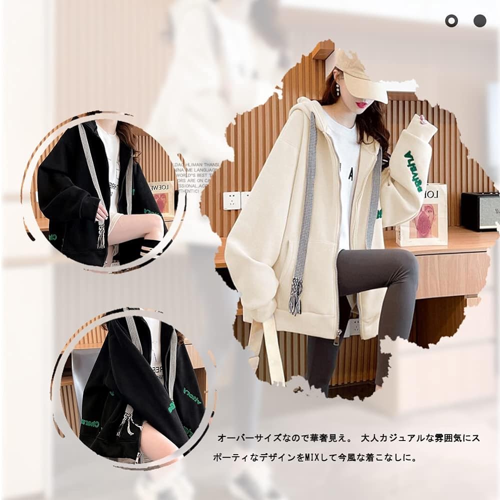 [KSLAT] Women's Hooded Parka, Loose, Long Sleeve, Outerwear, Big Silhouette, Korean Fashion, Zip Up Jacket, Large Size, School Clothes, Spring Clothes, Thin