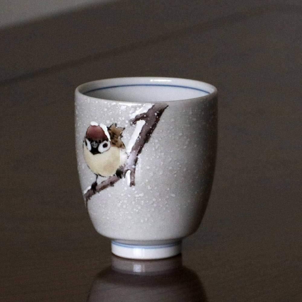 Toshito Nakamura Kutani ware Teacup Snow Sparrow T-278 Porcelain