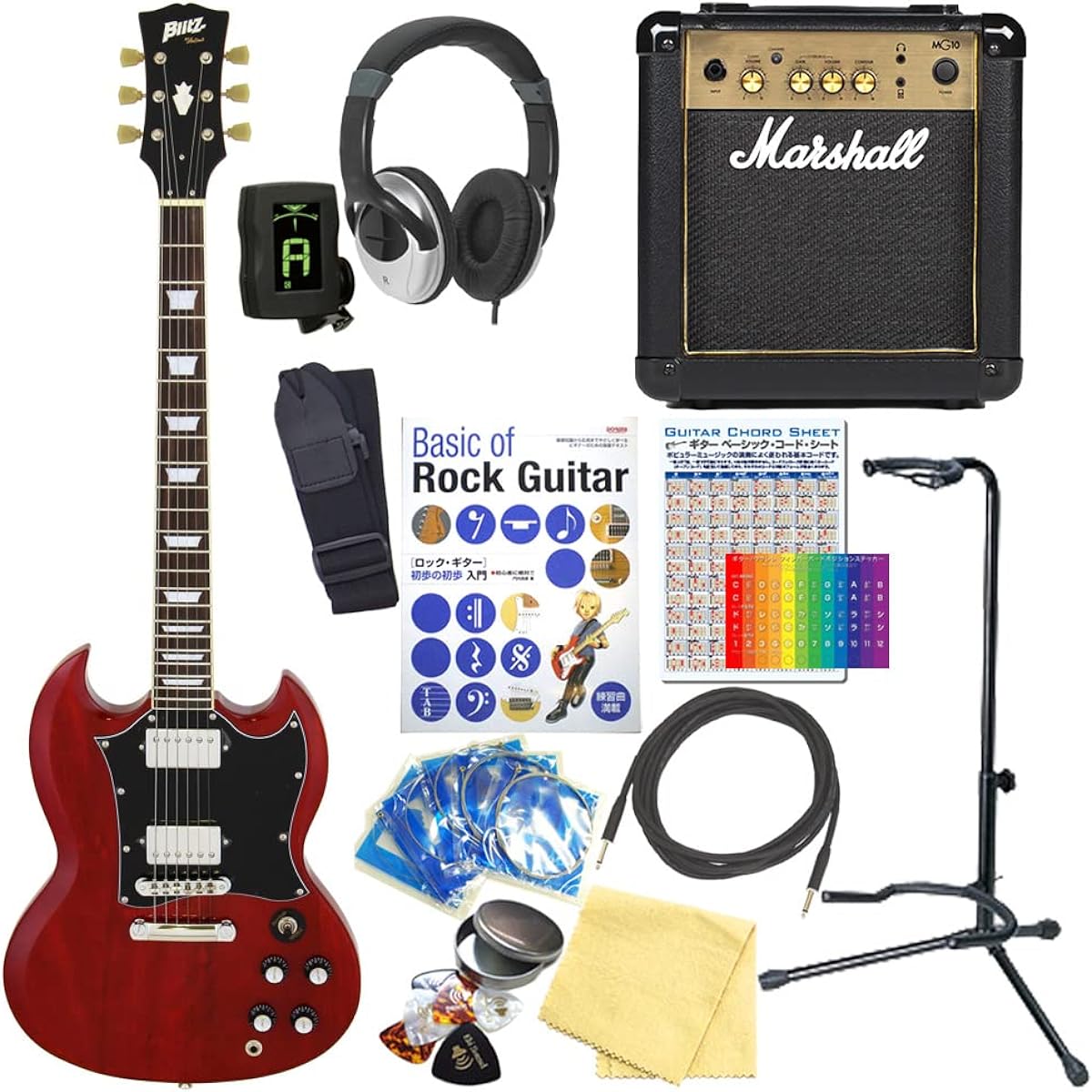 Electric guitar beginner set SG type 15-piece set with Marshall amp Blitz BSG-STD WR