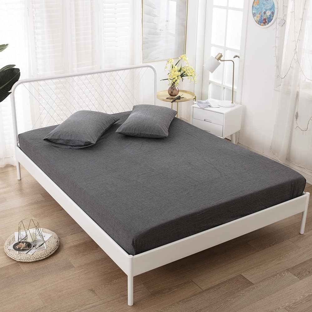 Fitted Sheet, Wide King, 200x200x30cm, Mattress Cover, 100% Organic Cotton, Washed Cotton, Gusset Approximately 30cm, Bed Sheet, Bed Cover, For Both Western and Japanese Style, Mite Resistant, Charcoal Gray