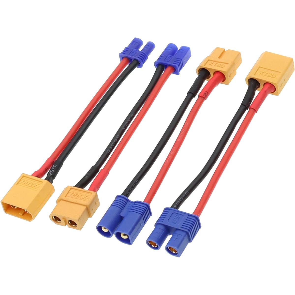 Treehobby RC XT60 to EC2 and EC3 Plug Female Male Adapter Connector 4Pcs for Lipo NiMH NiCd Battery Charger ESC