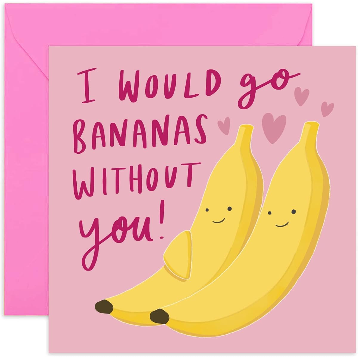 Old English Co. Go Bananas Without You Card - Funny Anniversary Card for Boyfriend, Girlfriend, Husband, Wife - Hilarious Valentine's Day Card for Him or Her | Blank Inside with Envelope