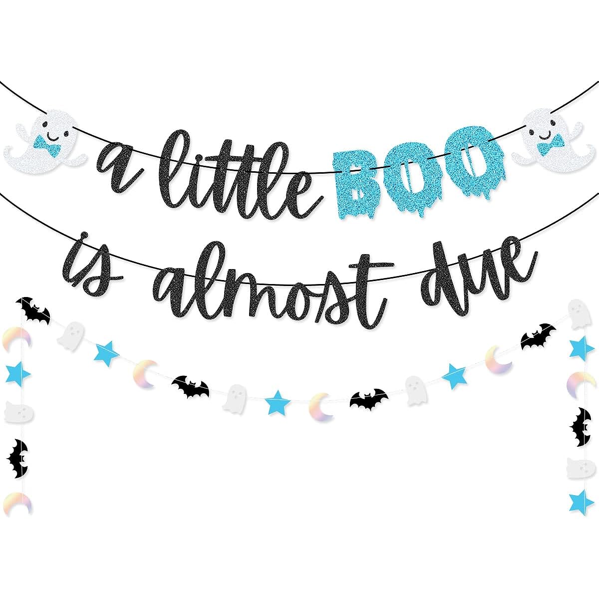 Blue Black A Little Boo is Almost Due Banner Garland Halloween Boy Baby Shower Decorations