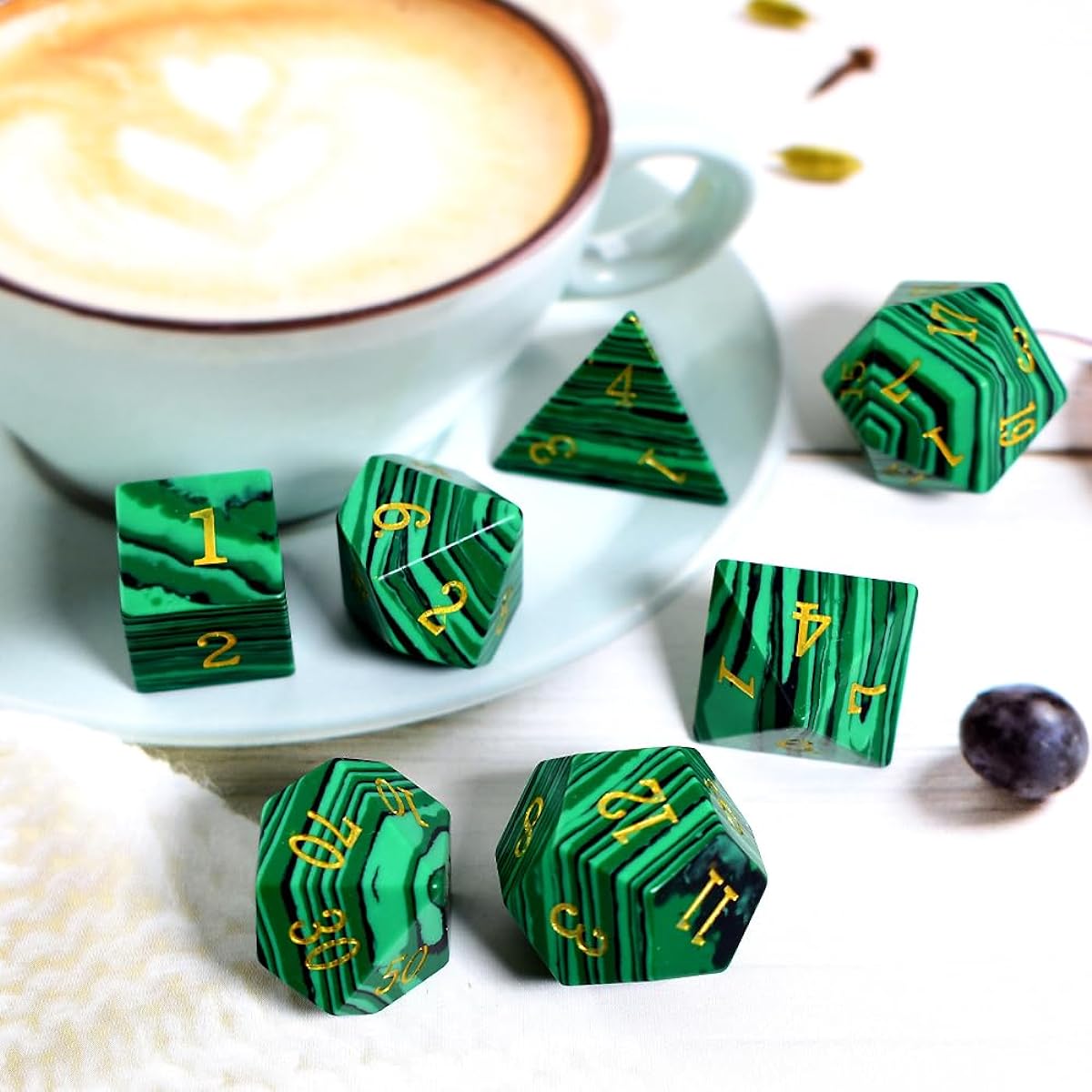 RULE DICE Malachite Stone Dice Set D&D Gemstone Dice Polyhedral DND Dice with Gift Case Dungeons & Dragons Role Playing Game MTG Tabletop Game