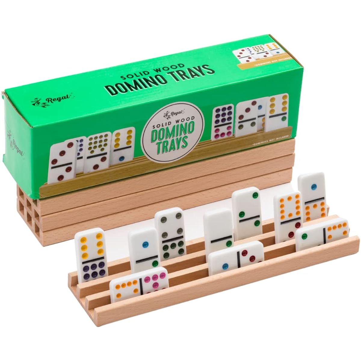 Regal Games Solid Natural Wood Domino Trays, Set of 4