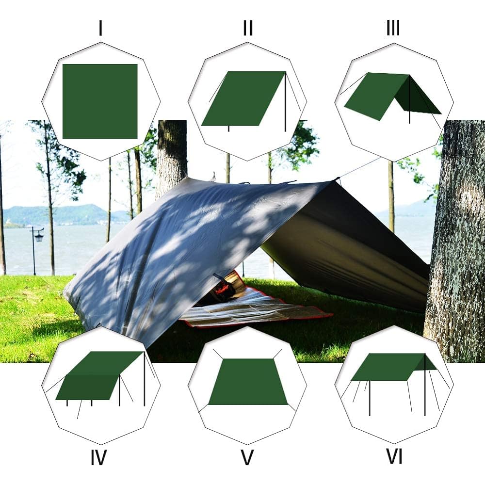 KALINCO Waterproof Tarp Camping Awning Shade Multifunctional Lightweight Sun Shelter UV Protection Portable Storage Bag Included Picnic Fishing Climbing 3x3m