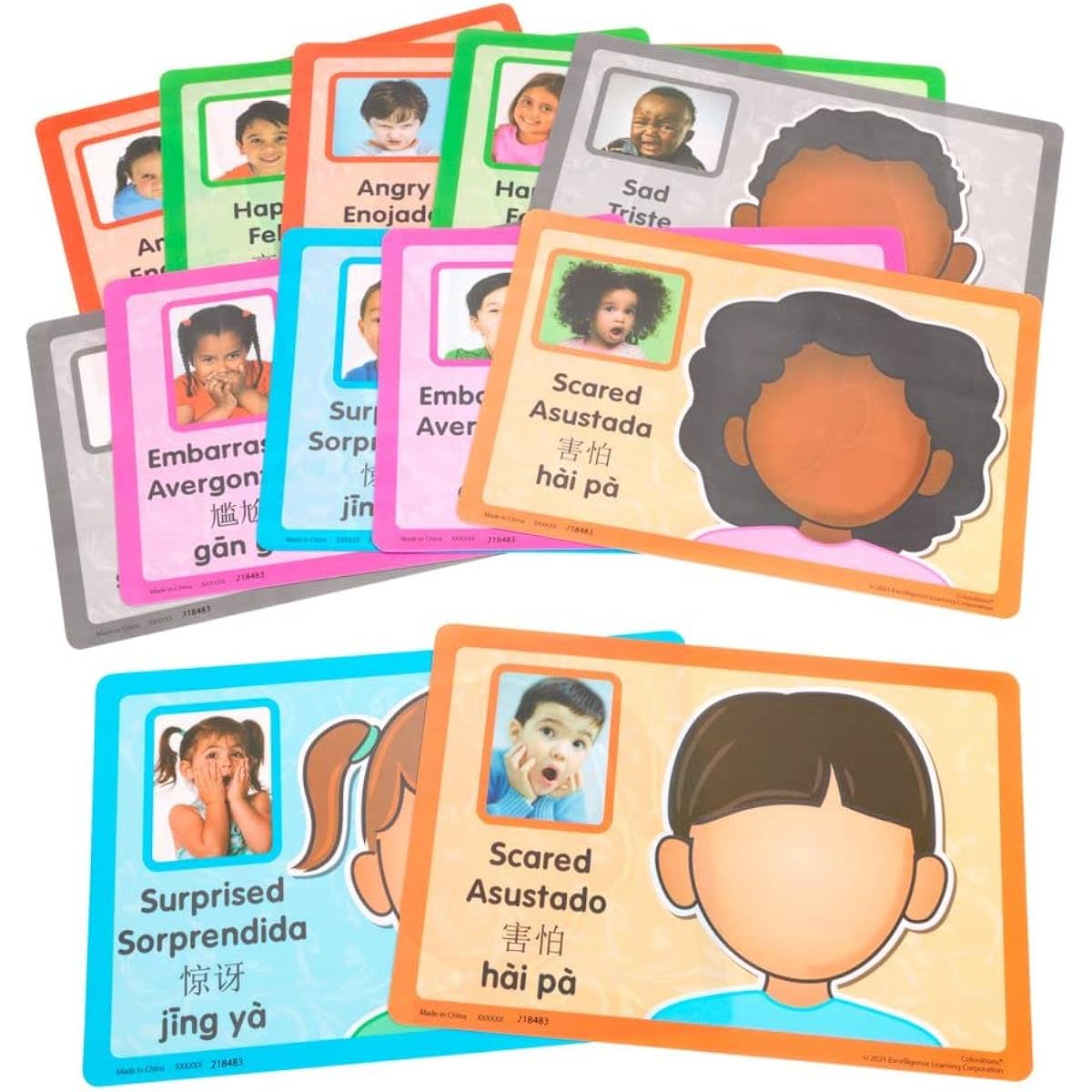 Colorations Emotions Modeling Mats, Set of 12 Thick Laminated Paper 9" x 6" Real Life Photos of Children Expressing Emotions