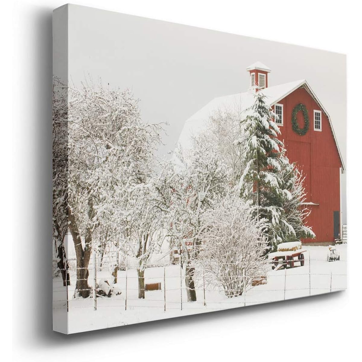 Renditions Gallery Canvas Nature Wall Art Home Paintings & Prints Red Barn Covered in Snow Modern Winter Festival Wall Hanging Decor for Bedroom Office Kitchen - 8"x12" LT20