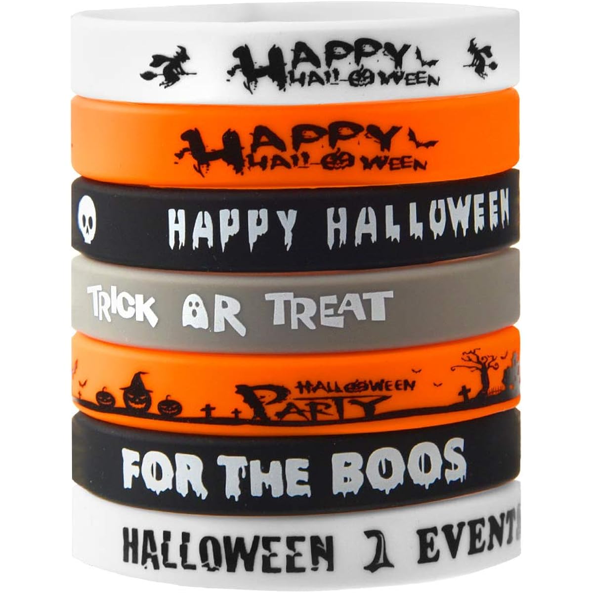 FEPITO Halloween Wristbands Silicone Wristbands Classic Halloween Pattern Rubber Band Bracelets for Kids Halloween Trick or Treat Giveaways Halloween Goods Bag Fillers 35pcs