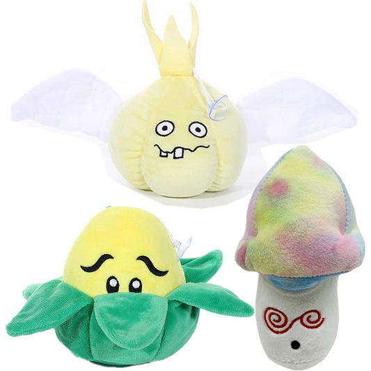 3 Piece Plant VS Zombie Plush Plush Plush Set Toy Garlic, Corn, Purple Mushroom, PVZ Figure Doll, Great Gift for Christmas, Birthday