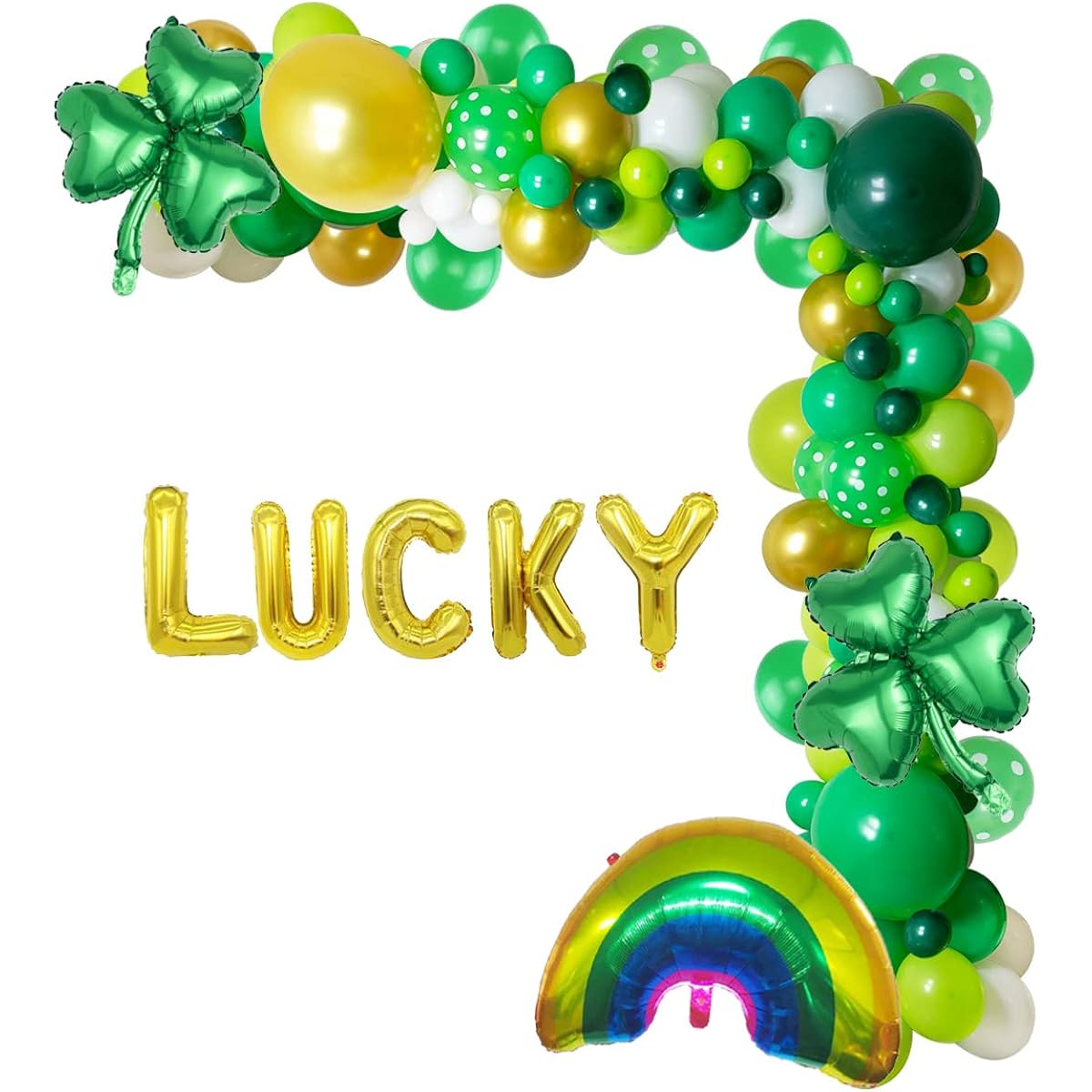 St. Patrick's Day Party Decorations Garland Irish Party Decorations Lucky Rainbow Shamrock Mylar Balloons 18" 10" 5" Latex Balloons Green Gold White Birthday Baby Shower Bachelorette Supplies