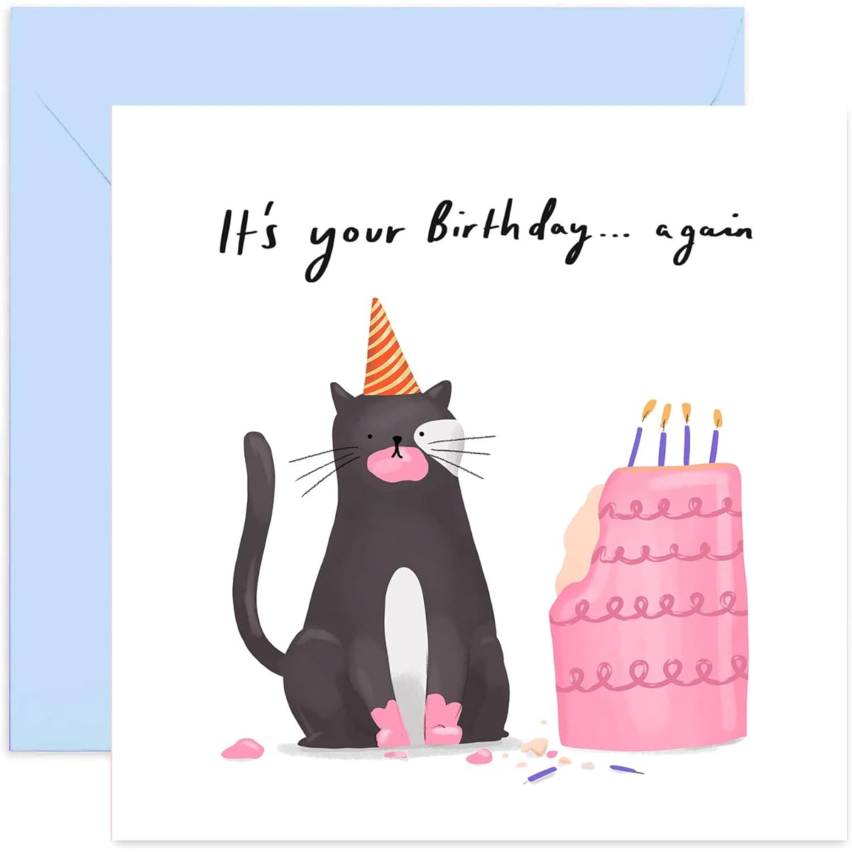 Old English Co. It's Your Birthday Again Cat Card - Funny Joke Birthday Wish Card for Men and Women | Blank Inside & Envelope Included