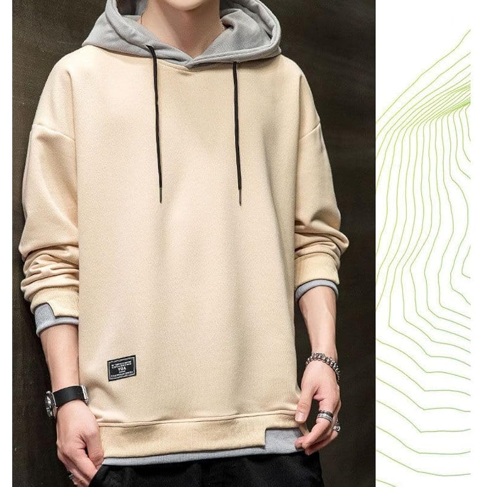 [KOTRBOY] Men's Parka, Long Sleeve, Autumn Clothes, Pullover, Hooded T-Shirt, Autumn, Winter, Plain, Simple, Stylish, Overcoat, Popular, Sweat Top, Loose, Cut and Sew, Big Silhouette, Casual, Loungewear, Stylish, Plain, Spring, Autumn, Winter, Street Sty