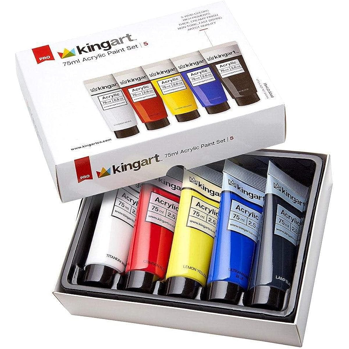 KINGART 504-5 75ml 5-Piece Set of Acrylic Paints