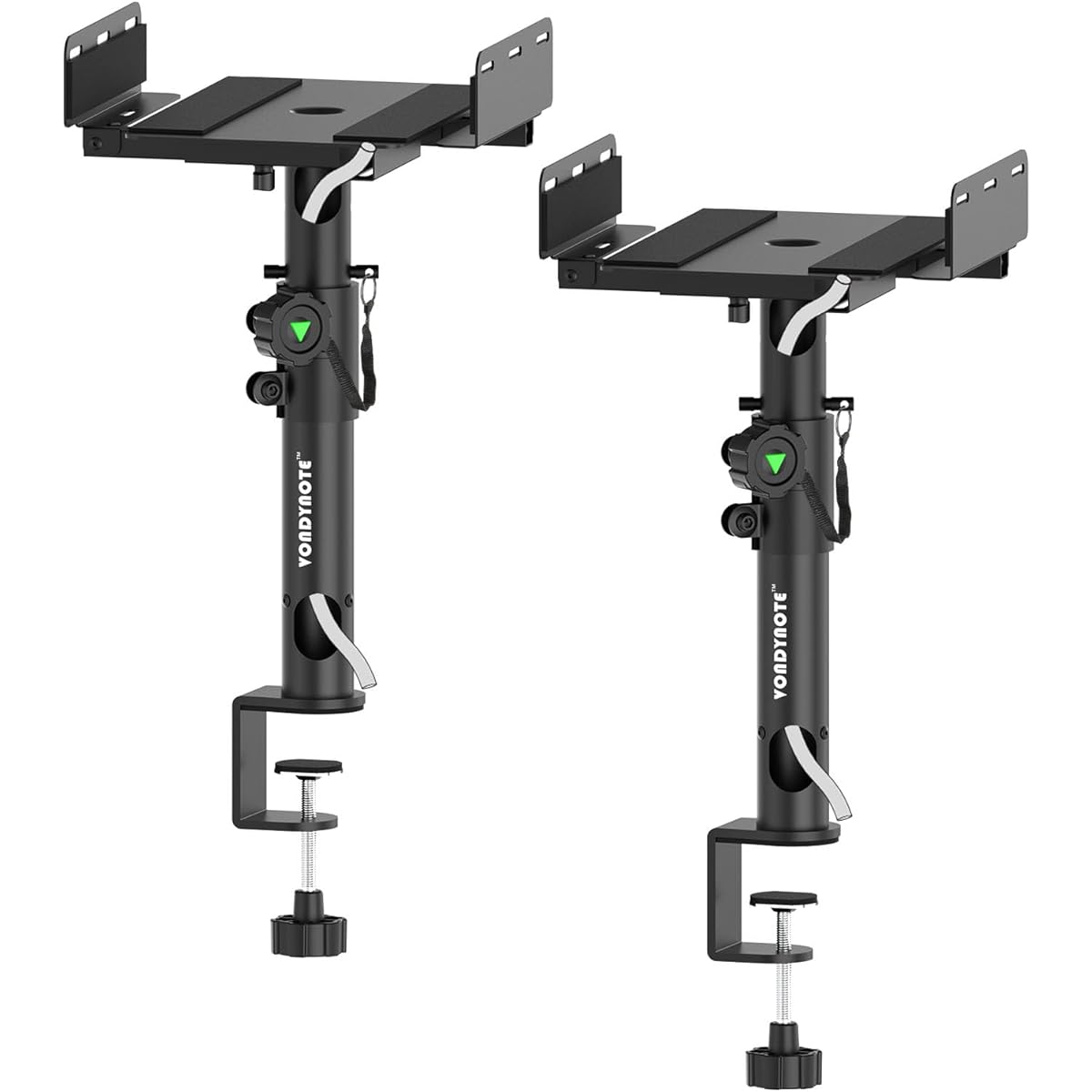 Vondynote Dual Side Clamp Studio Monitor Stand, Set of 2 Desktop Clamp Speaker Stands with Cable Management, Extendable Top Plate, Screw Mounting