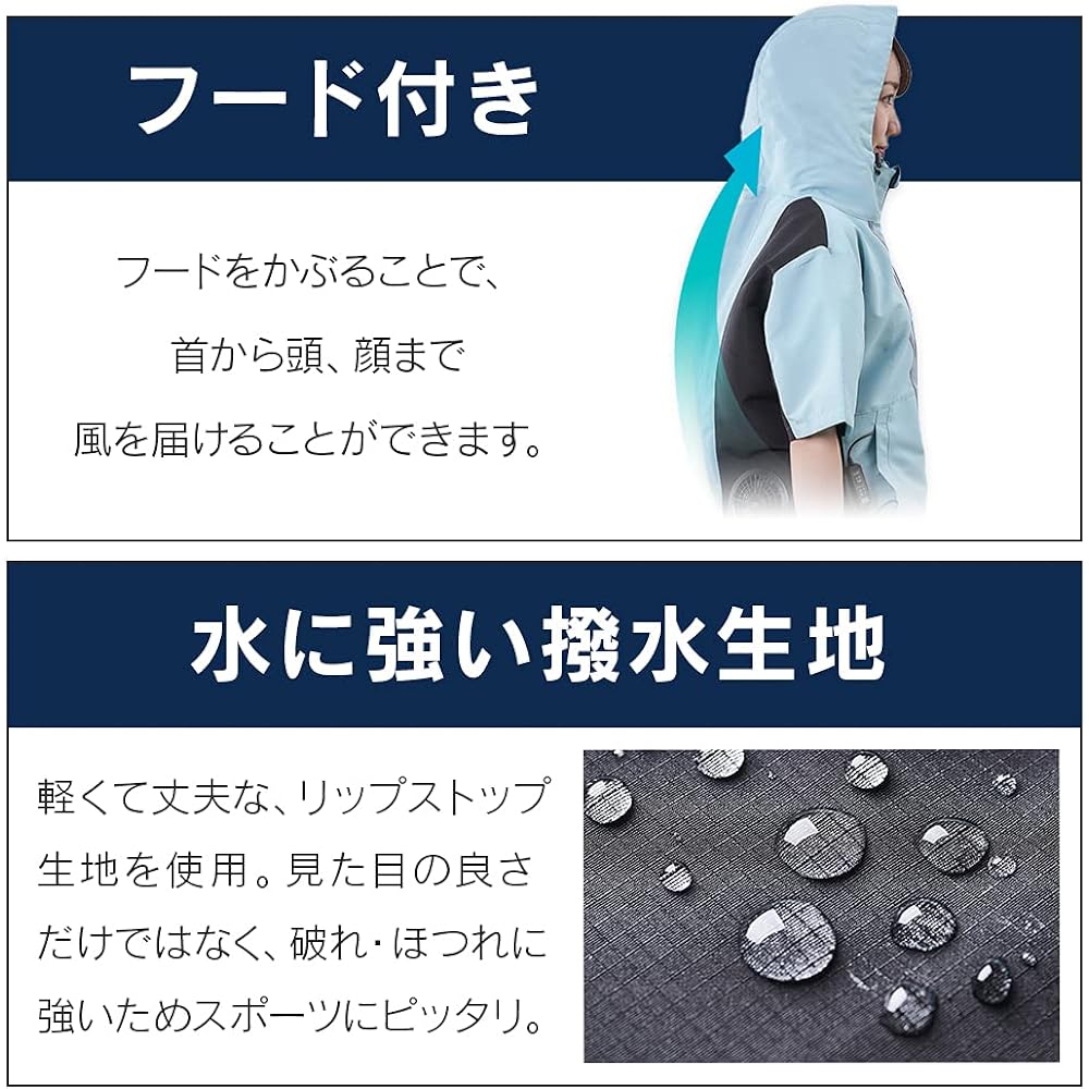 [Iris Ohyama] Cool Wear SPORTS Set with Air Conditioning Fan, Battery Included, Heat Stroke Prevention, Short Sleeves, Hood Included, Water Repellent Fabric