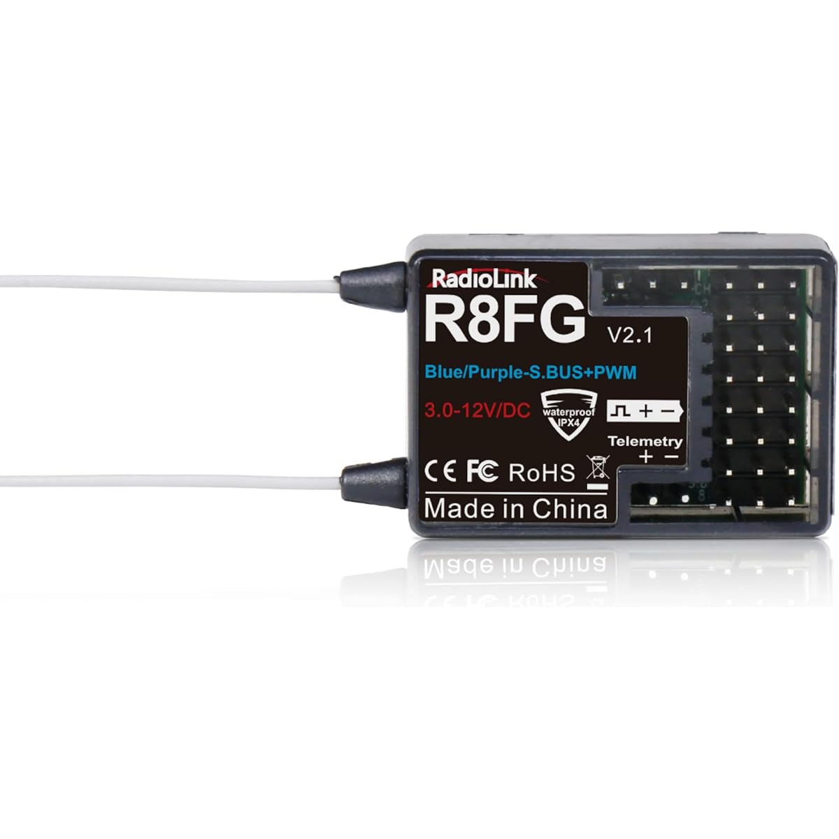 Radiolink 2.4Ghz R8FG V2.1 3ms Latency 8 Channel Gyro Receiver with Voltage Telemetry Waterproof RX for RC Crawler Car Boat Radio Controller RC8X/RC6GS V3/RC4GS V3/RC6GS V2/RC4GS V2/T8FB/T8S