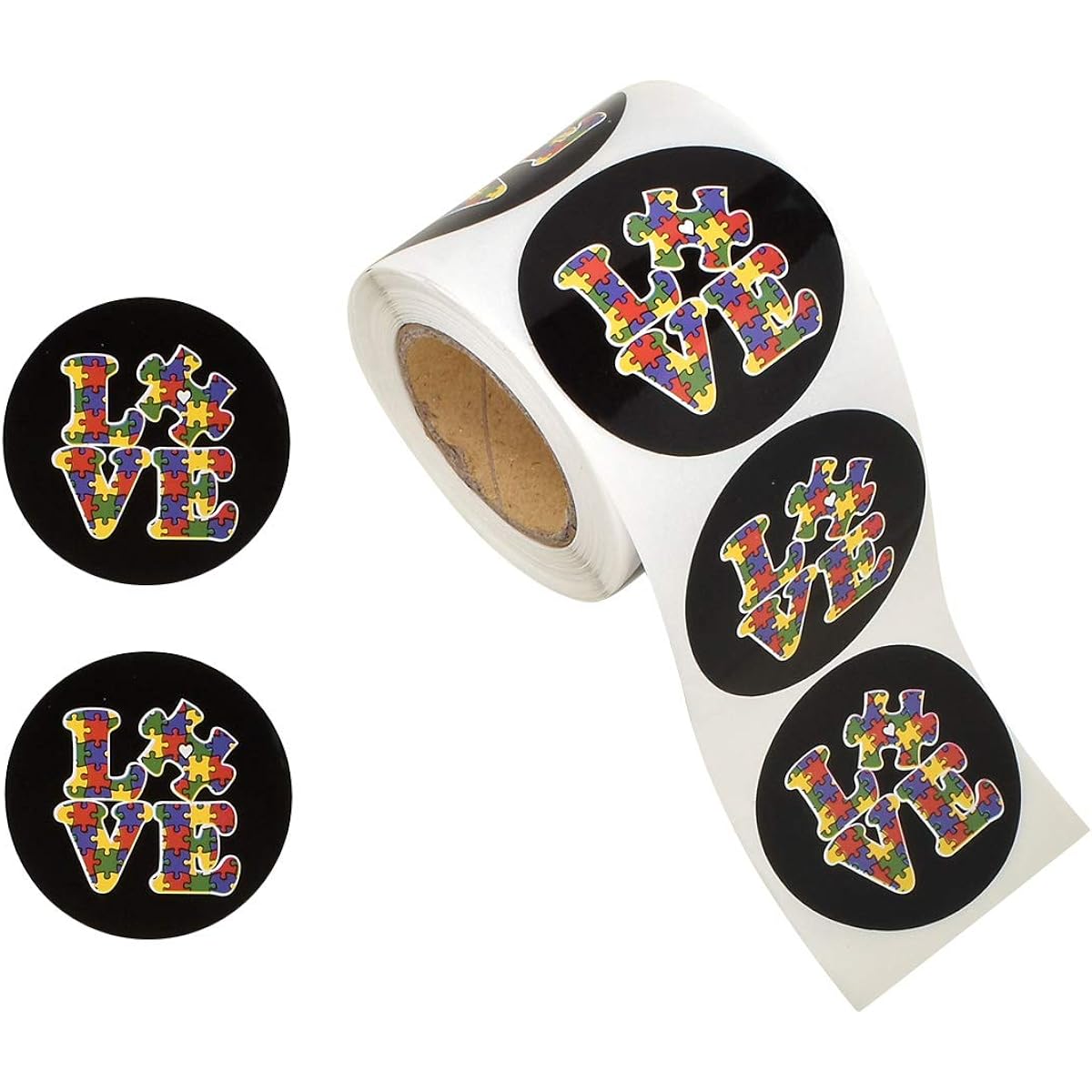 Fundraising For A Cause | Round Autism Love Awareness Stickers - Autism Stickers with Puzzle Pieces Love Words Stickers Autism Awareness (1 Roll - 250 Sheets)