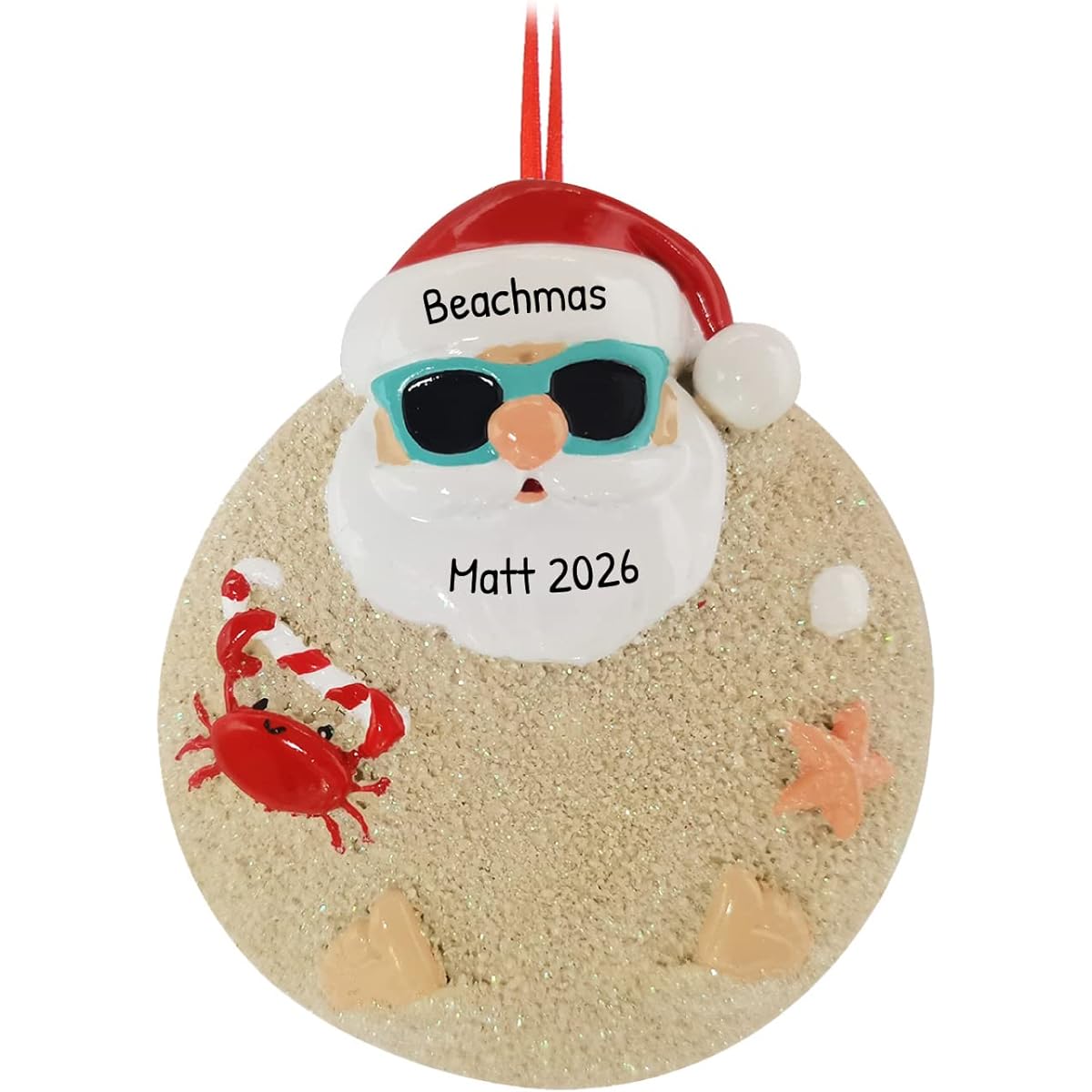 Personalized Beach Christmas Ornaments - Beach Ornaments for Christmas Trees Coastal Christmas Tree Ornaments Sea and Greetings Holiday Decorations Beach Wreath - Sand Santa - Free Customization