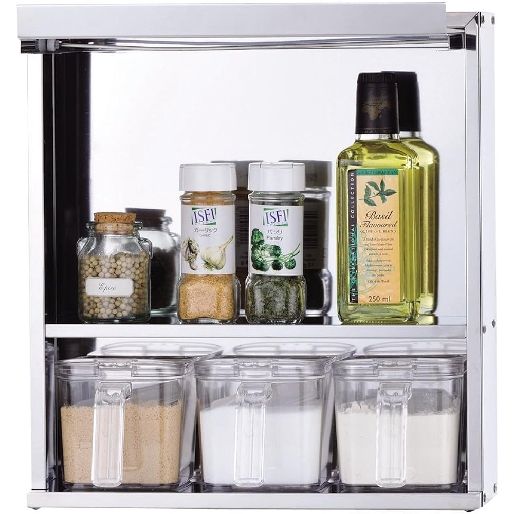 Pearl Metal Seasoning Rack Cabinet Stocker with 3 Stainless Steel Made in Japan Made in Japan HB-1777