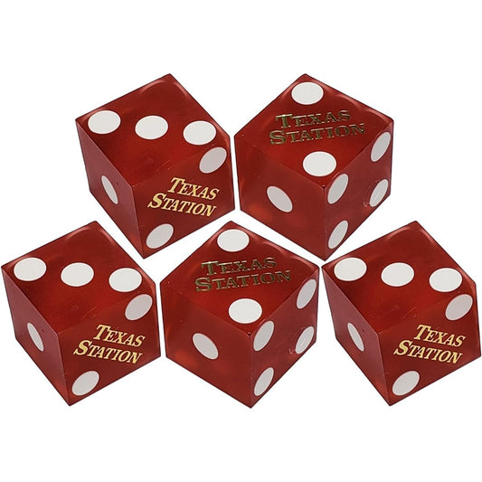 Authentic Las Vegas Casino Table Play 19mm Craps Dice Set of 5 Serial Number (Texas Station (Red Frost) Bold Lettering)