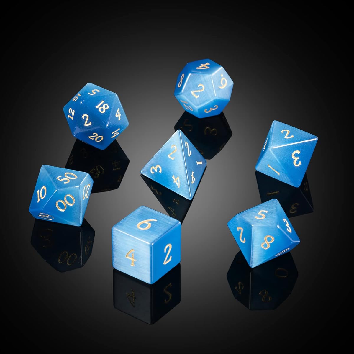 DNDND Gem Dice Set 7 Pieces Aquamarine Dice with Giant Gift Case for DND Dungeons and Dragons Tabletop Game (Aquamarine and Gold Dice Set)