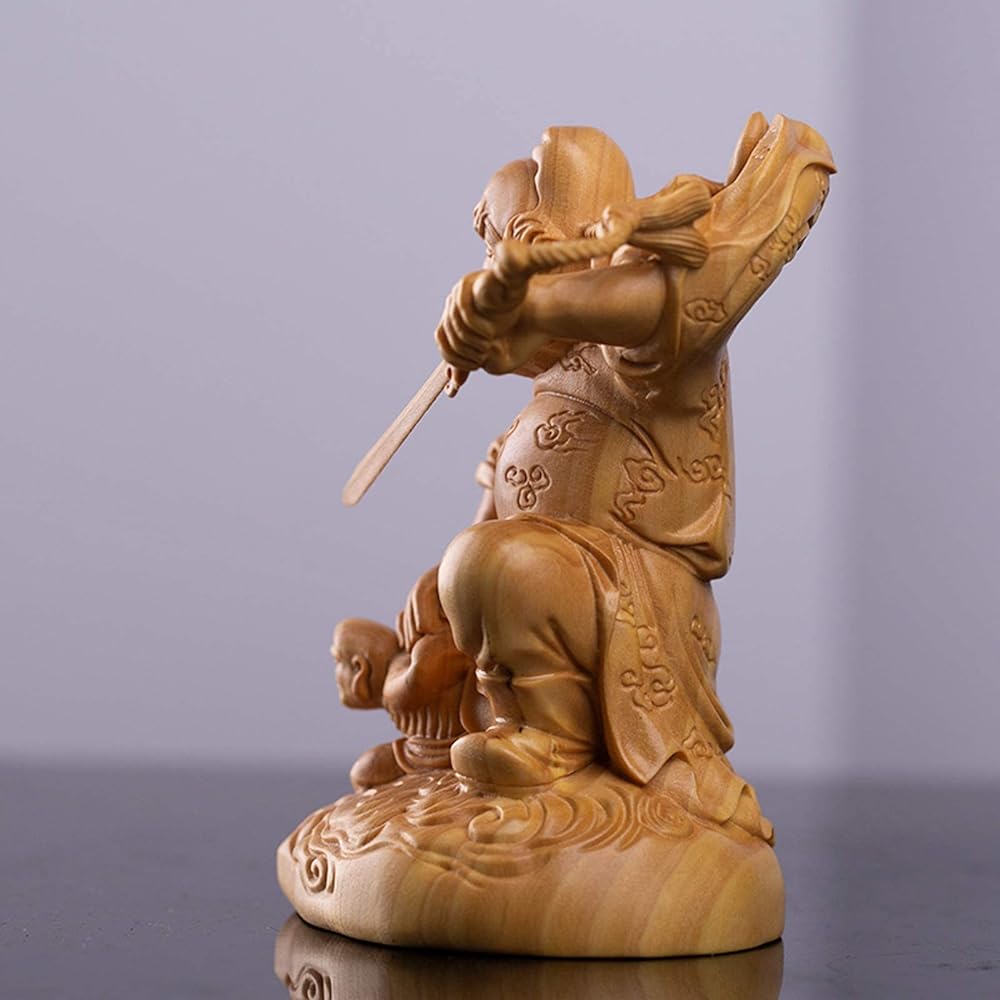 Wooden Carved Buddha Statue Zhong Kui [Zhong Kui Chintaku Seikun] 10 cm High quality natural boxwood wood carving God of warding off evil Buddha statue Statue Zhong Tenshi Handmade wooden figure [object figurine] Dispelling epidemics, warding off misfort