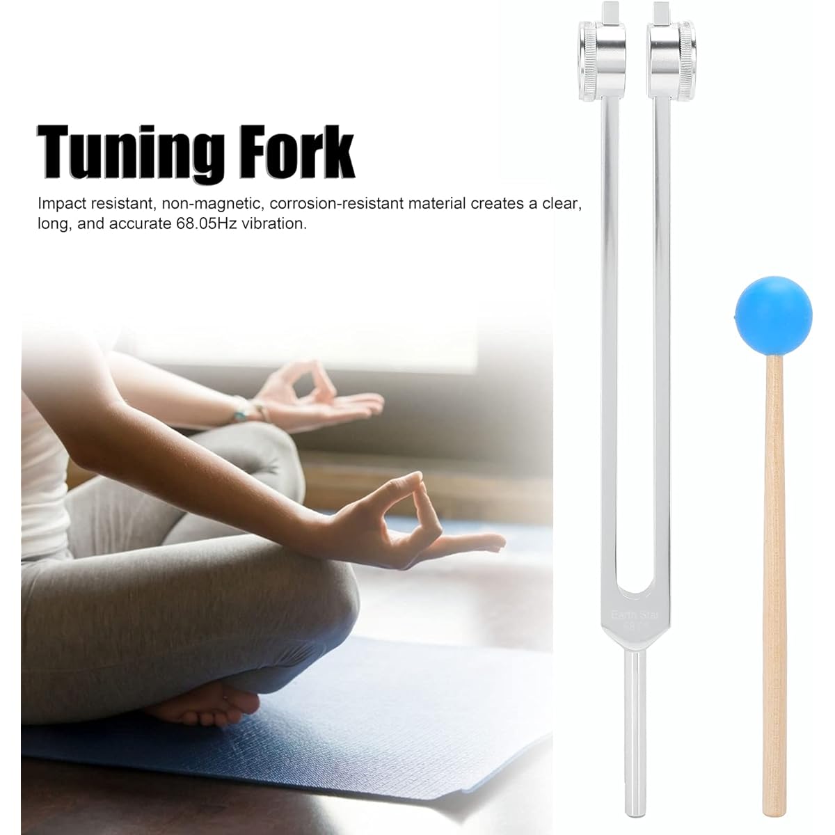 68.05Hz Tuning Fork Set with Storage Bag, Aluminum Alloy Tuning Fork with Wooden Hammer, Stress Relief Sound Healing Tuning Fork