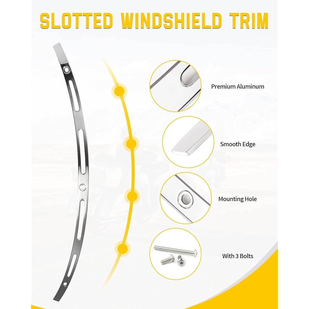 ANONEMOTO Slotted Windshield Trim Polished Chrome Trim Stainless Batwing Windscreen Trim Compatible with Harley 2014-Up Touring Electra Glide Street Glide Ultra Limited Tri Glide Aluminum CNC Cut