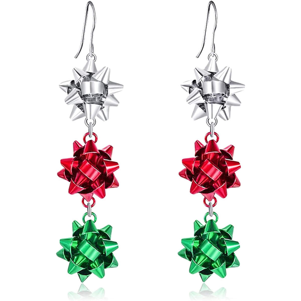 Christmas Earrings for Women Girls Cute Christmas Tree Gift Ribbon Dangle Earrings Holiday Party Drop Stud Earrings