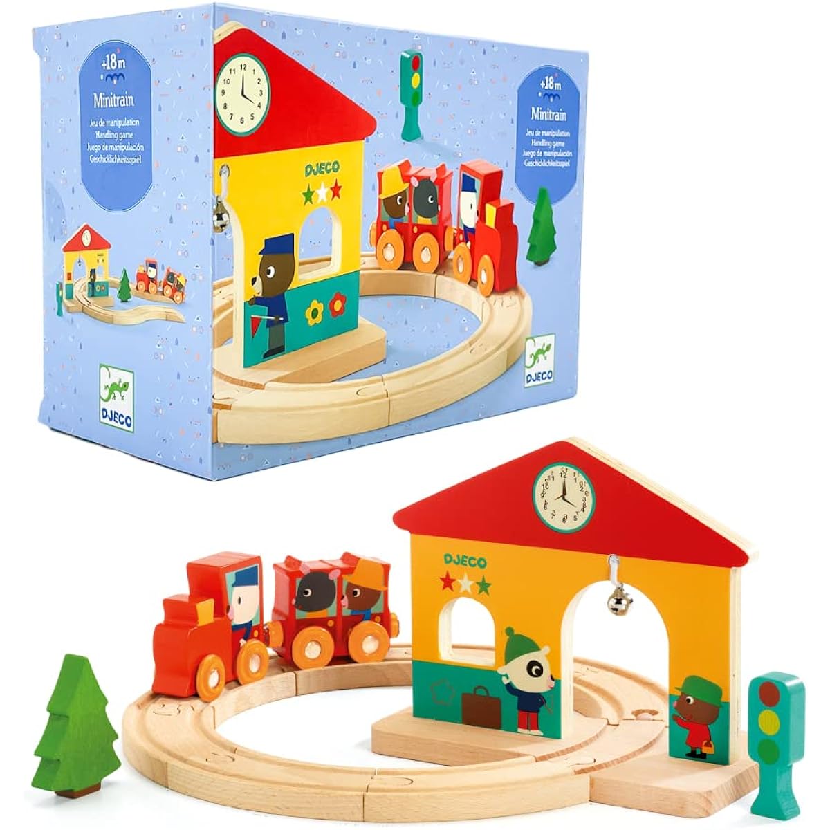 Train set for boys, railway tracks, train, rail set, wooden, for 1.5 year olds, wooden toys, pretend train | DJECO Jeco Mini Train | (DJ06389)