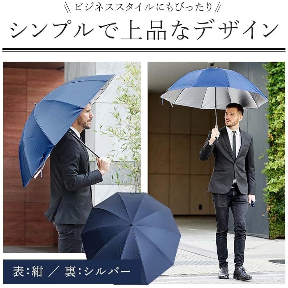 Okamoto Harajuku Store Rain or shine umbrella (99.9% light shielding rate / 99.9% ultraviolet rays cut) Men's Large size Lightweight Windproof rib (Navy / 65cm / 2-tier type)