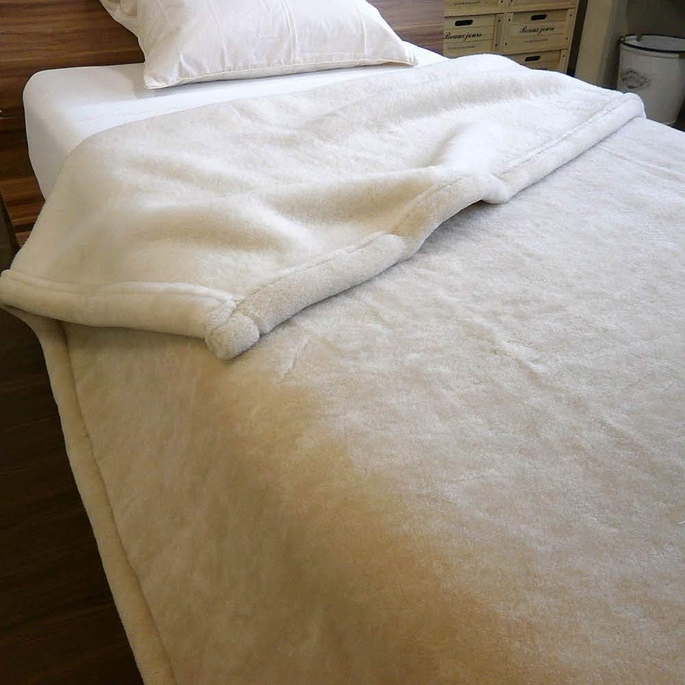 Washable merino wool blanket, single size, 140 x 200 cm, fluffy portion 100% wool, made in Japan (beige)