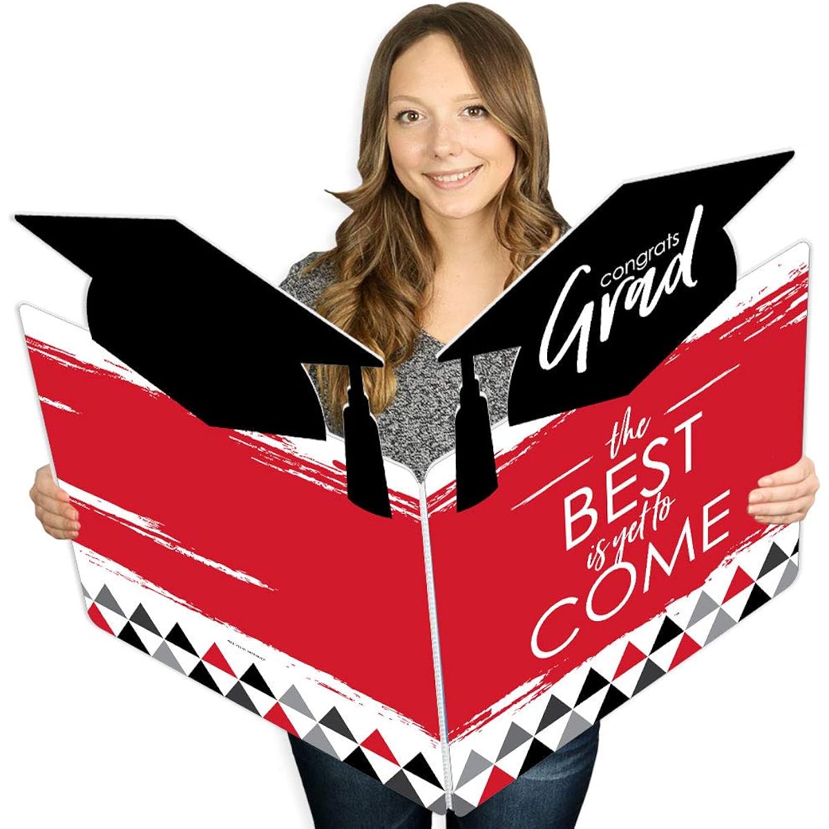 Big Dot of Happiness Red Grad - Best is Yet to Come - Red Graduation Celebration Celebration Giant Greeting Card - Large Shape Jumbo Card - 16.5 x 22 Inches