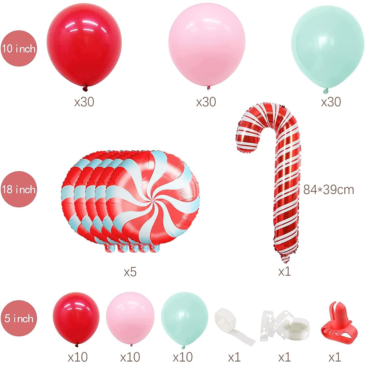 HPWF Christmas Balloon Garland Arch Kit, 128pcs Green Red Pink Balloons Candy Mylar Balloons for Christmas Party Decorations New Year Baby Shower Birthday Party Supplies