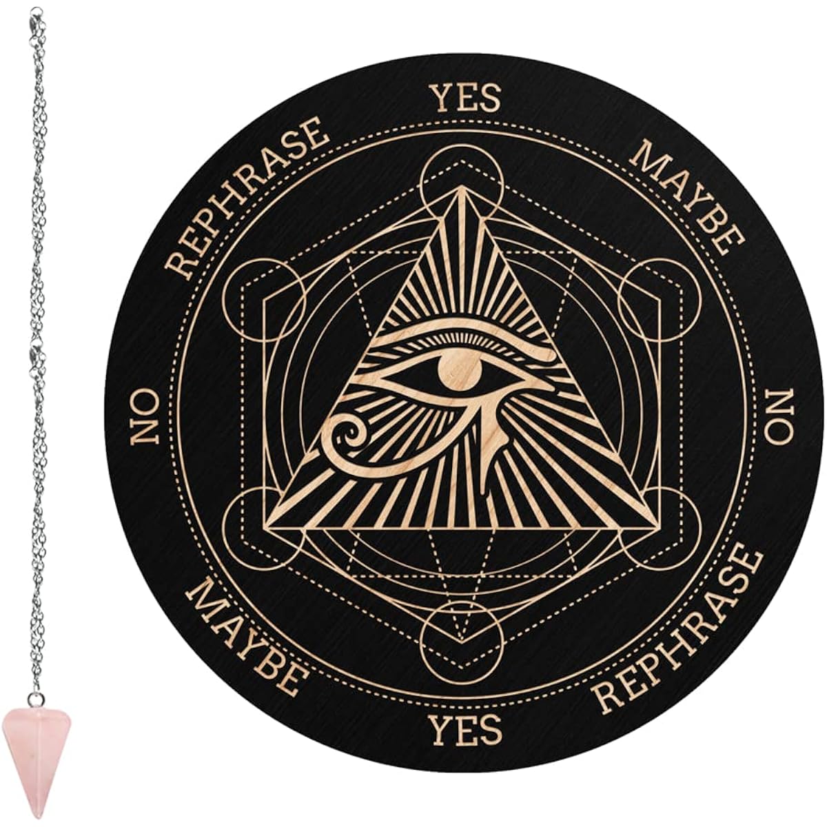 CRASPIRE Pendulum Board Eye of Horus Dowsing Fortune Telling Metaphysical Message Board 7.9 Inch Wood Carving Board Rose Quartz Crystal Dowsing Pendulum Magician Wiccan Altar Supplies Kit