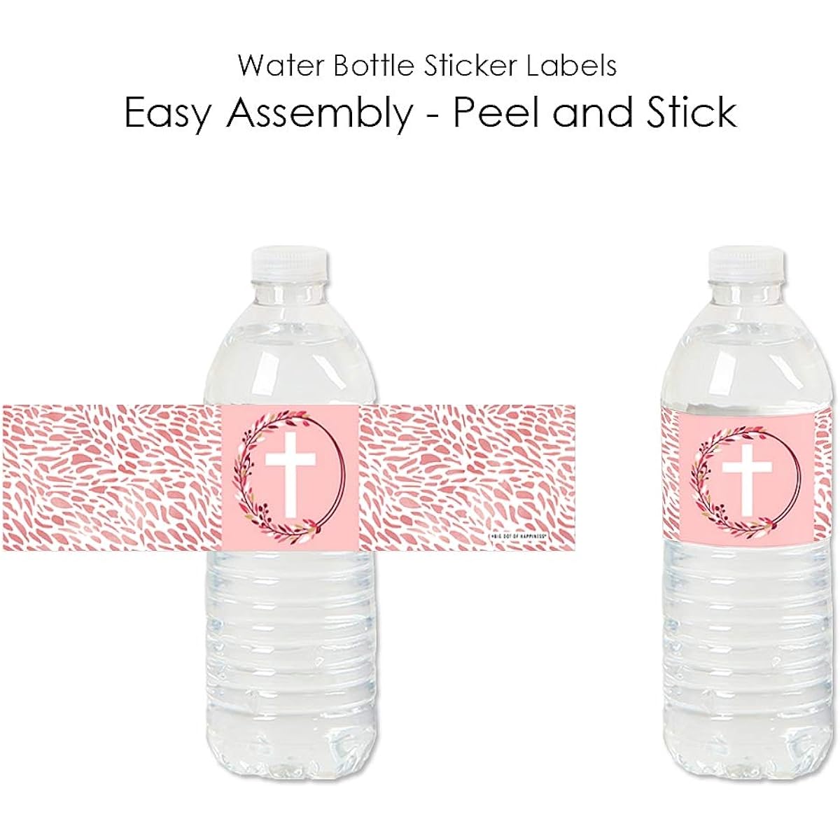 Pink Elegant Cross - Girls Religious Party Water Bottle Stickers Labels - Set of 20
