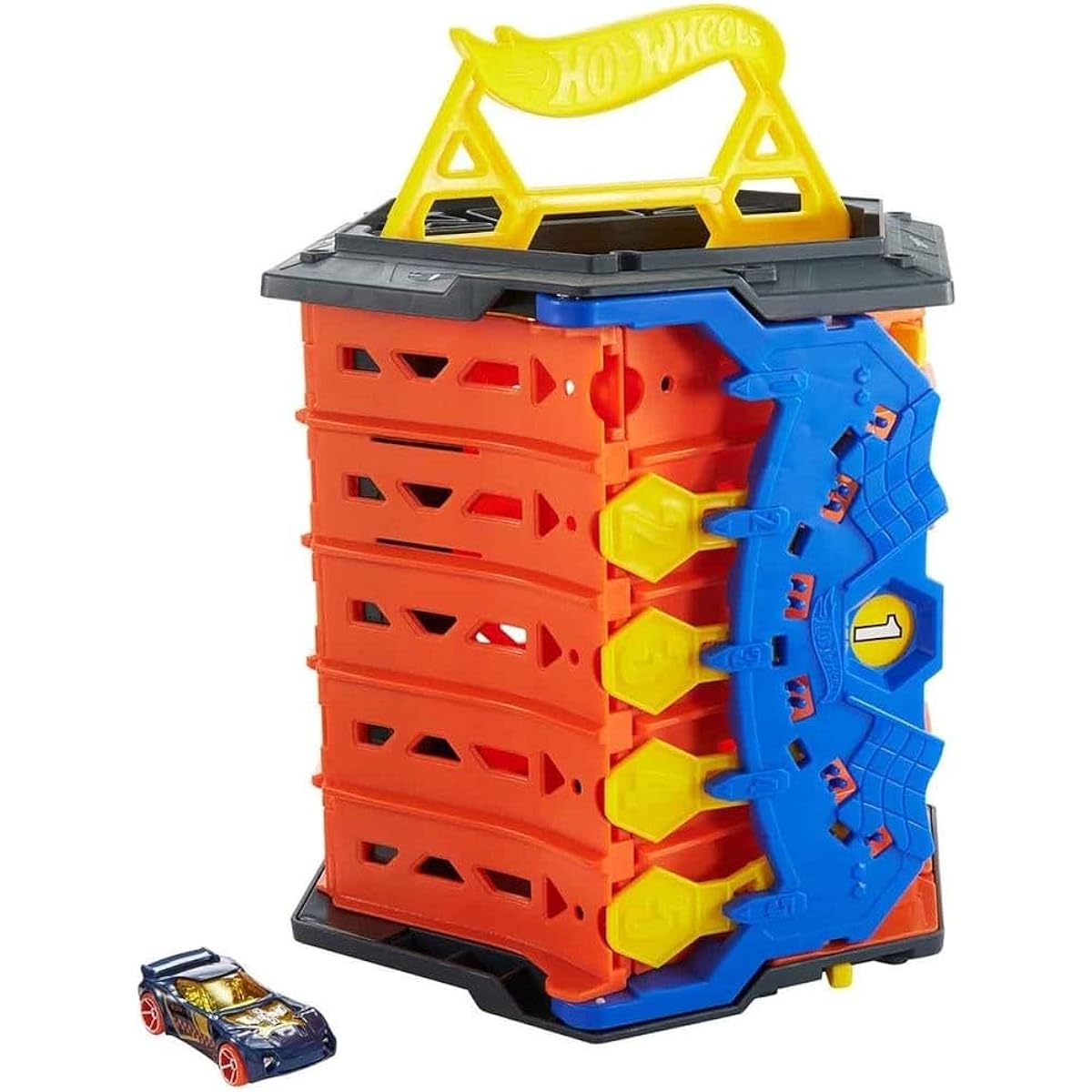 Hot Wheels Roll Out Raceway Track Set, Storage Bucket Unrolls into 5-Lane Racetrack for Multi-Car Play, Connects to Other Sets