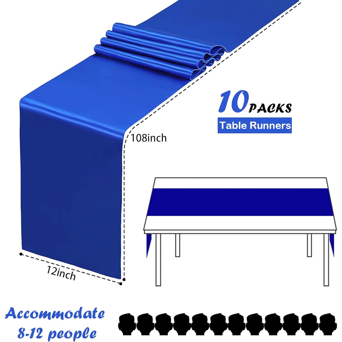 Gold Satin Table Runner, Pack of 5 12 x 108inch Satin Table Linen Wedding 12"x108" Blue 0619 royal blue 12x108" 10pcs