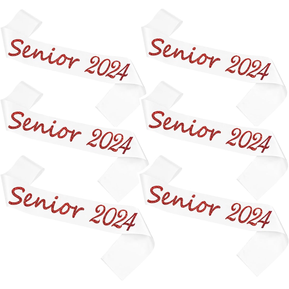 Senior Sash 2024 6 Pack White Senior 2024 Satin Sash with Red Glitter Letters Graduation Senior Cheer Sash Party Supplies