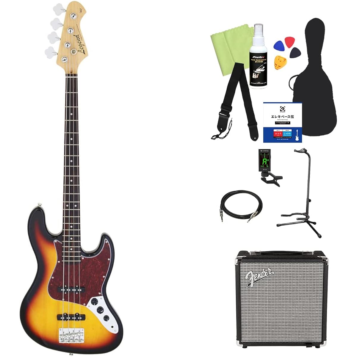LEGEND LJB-Z TT 3 Tone Sunburst Bass Beginner 12-piece Set [Fender Amplifier Included] Jazz Bass Type Legend
