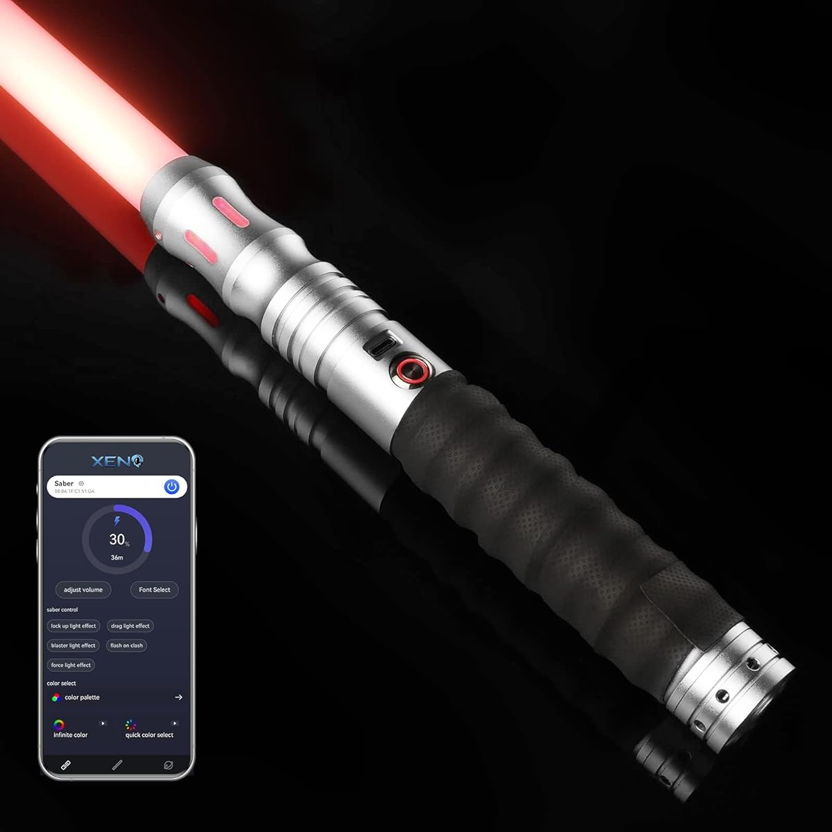 Smooth Swing Dueling Lightsaber with App - Infinite RGB 16 Color Changeable Lightsaber, Motion Control Metal Hilt Lightsaber, Gift for Adults, Teens, 16 Sound Fonts, Battery Charging, Silver